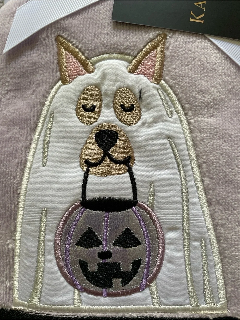 Kassa Decor lavender Halloween ghost dog embroidered hand towels
